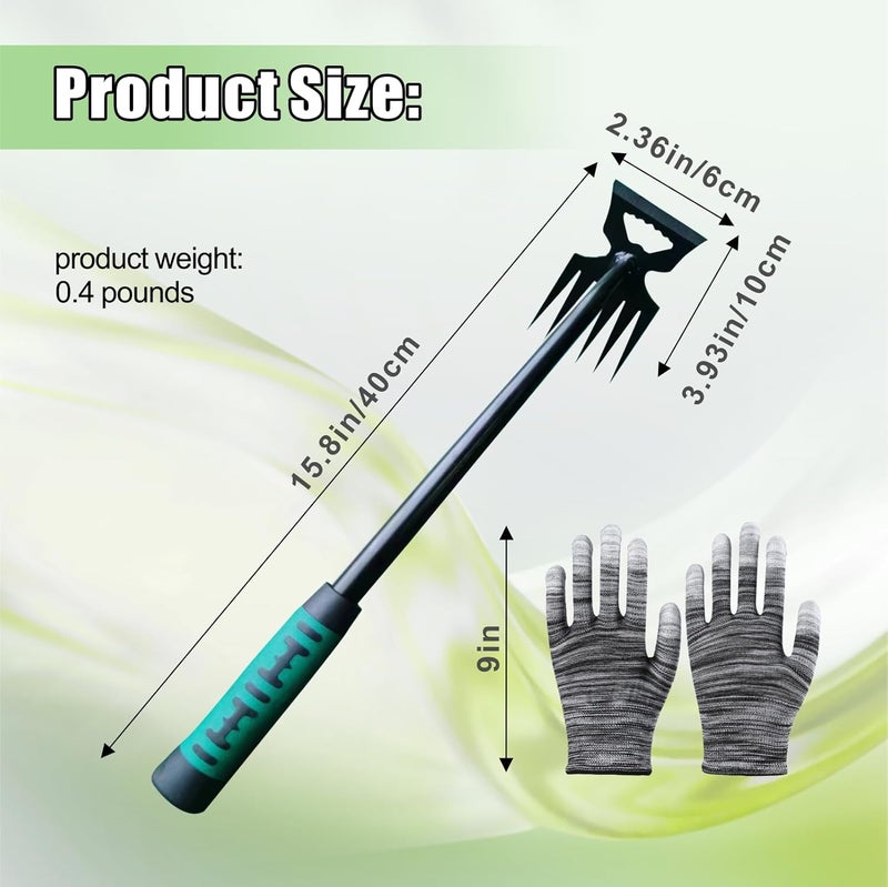 utosday Weed Puller Tool-2Pcs Gardening Hand Weeder Tools, 2025 New Weeding Artifact Uprooting Weeding Tool, Manganese Steel Weed Removal TooL, 6 Teethes Dual Purpose Manual Weed Pulling Tool for Yard Gardenl - Image 2
